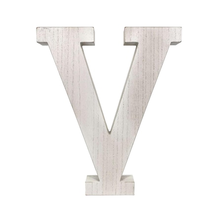 Palacedesigns 16 in. Distressed Wooden Initial Letter V Sculpture, White Wash PA3105873